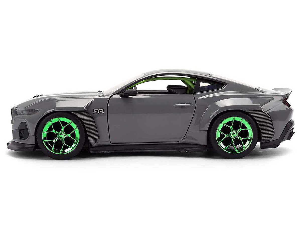 2024 Ford Mustang RTR Gray with Green Wheels "Bigtime Muscle" Series 1/24 Diecast Model Car by Jada