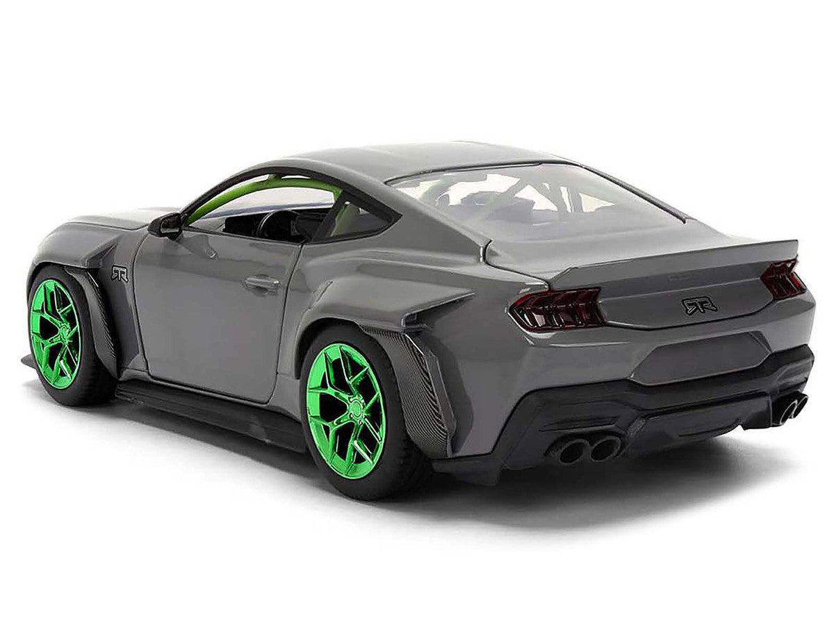 2024 Ford Mustang RTR Gray with Green Wheels "Bigtime Muscle" Series 1/24 Diecast Model Car by Jada