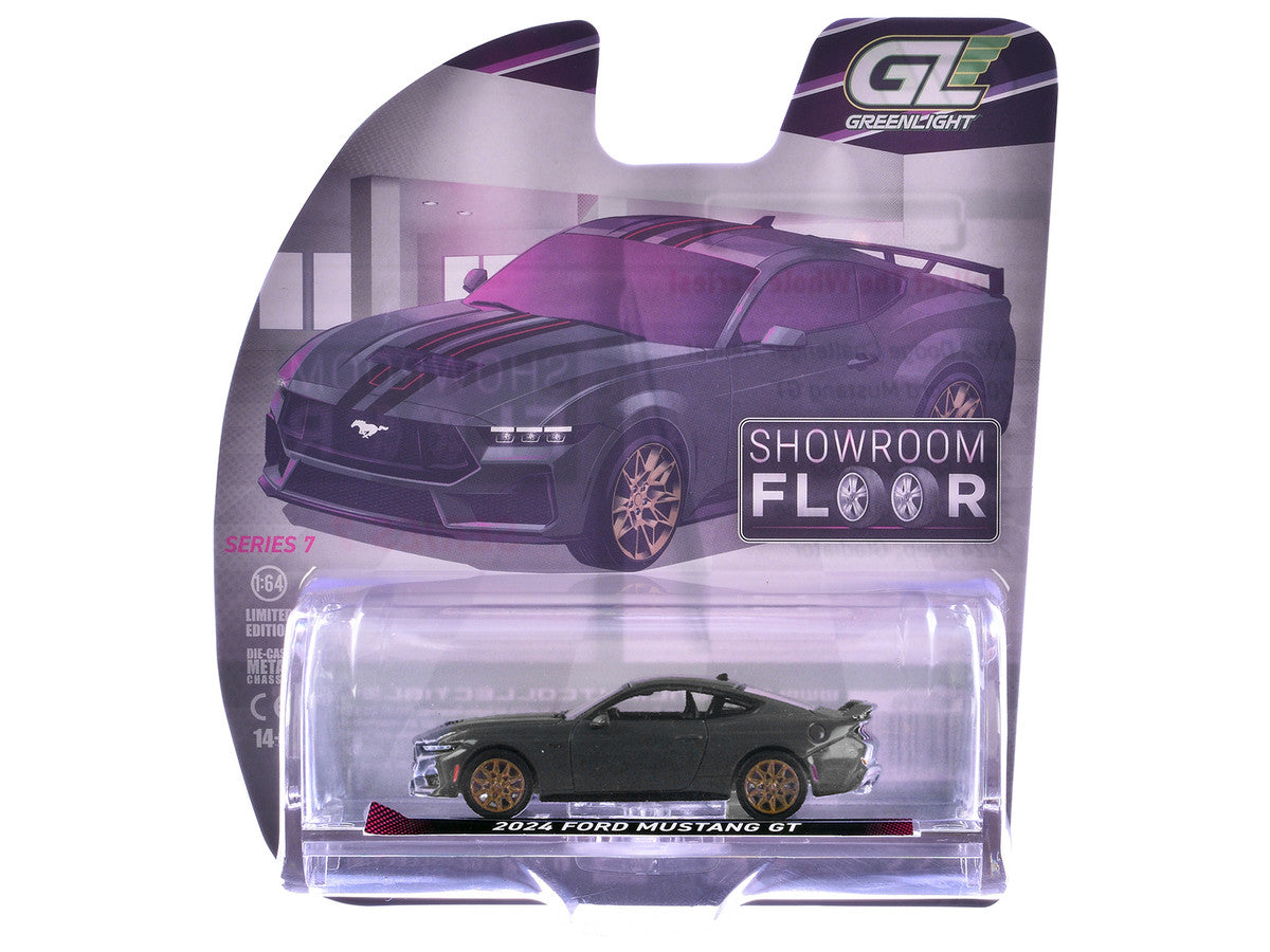 2024 Ford Mustang GT Dark Matter Gray with Black and Red Stripes "Showroom Floor" Series 7 1/64 Diecast Model Car by Greenlight