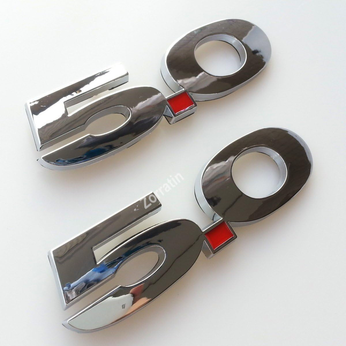 2 Pieces(Pair) 5.0 Liter Door Fender Side Emblem Badge Plate for Ford Mustang F150 GT - Chrome