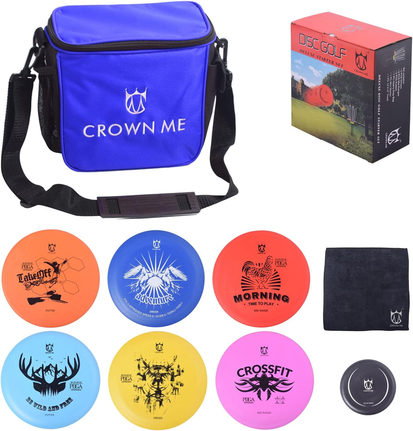 Disc Golf Starter Set,Disc Golf Set with 6 Discs, 1 Marker,1 Towel and Starter Disc Golf Bag Fairway Driver